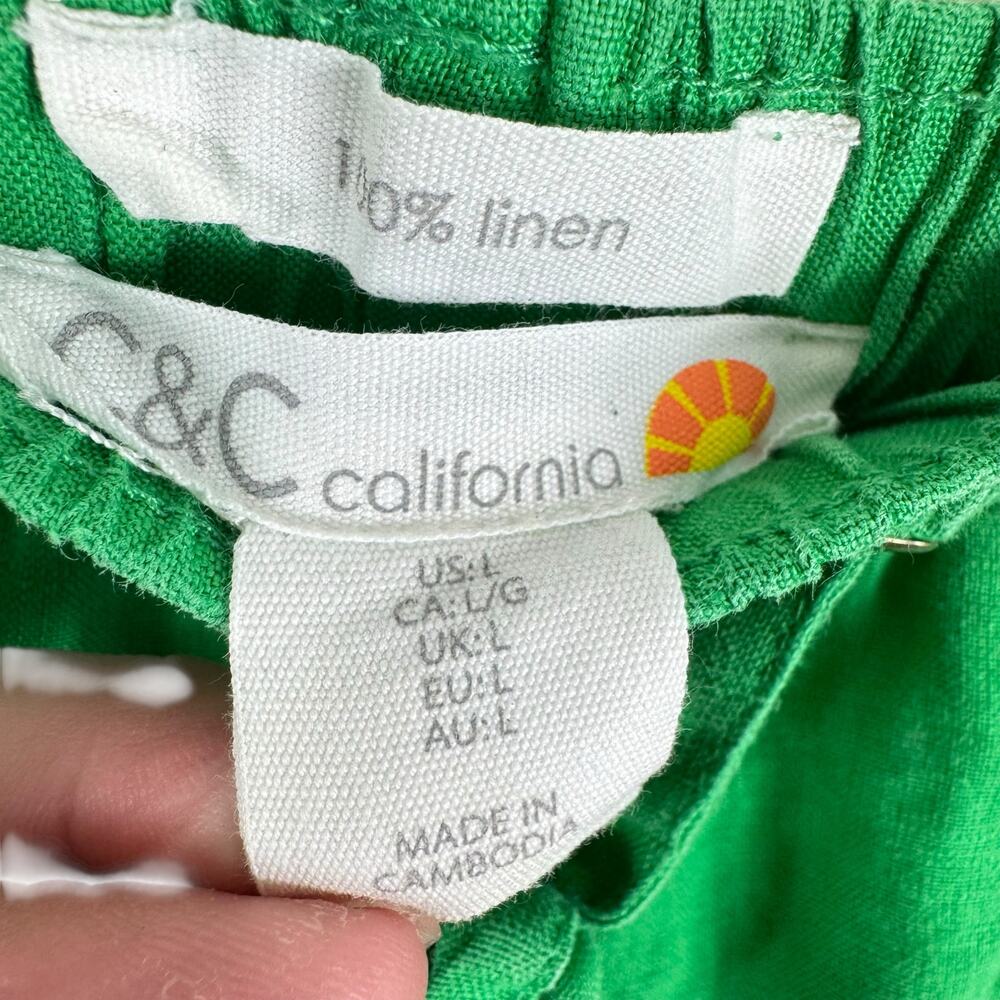 C & C Linen Green 100% Linen Drawstring Elastic W… - image 5